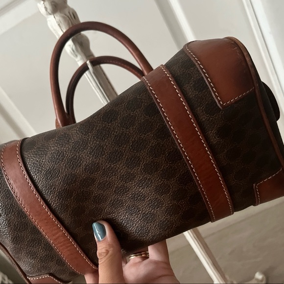 CELINE Macadam Mini Boston Hand Bag Purse Brown PVC Leather Italy - Picture 8 of 10